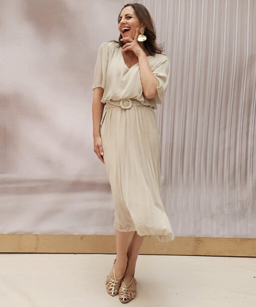Alternative view of Vestido Plisado Beige