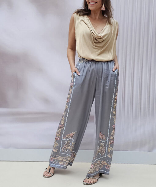 Pantalón Raso Estampado Pink Rose
