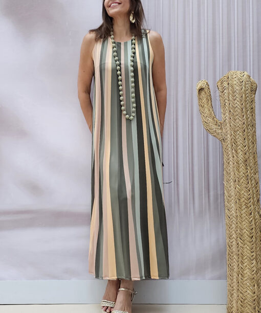 Alternative view of Vestido Licra Fría Rayas Verde