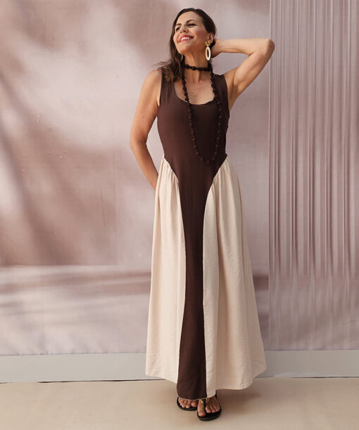 Vestido Bicolor Largo Desmayo - Imagen 7