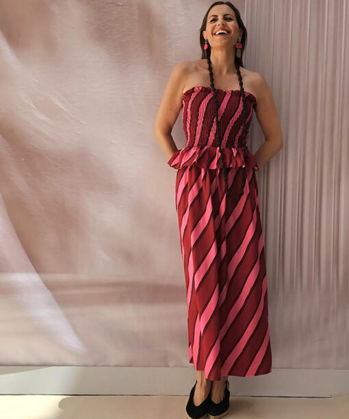 Vestido Fruncido Rayas Desmayo - Imagen 4