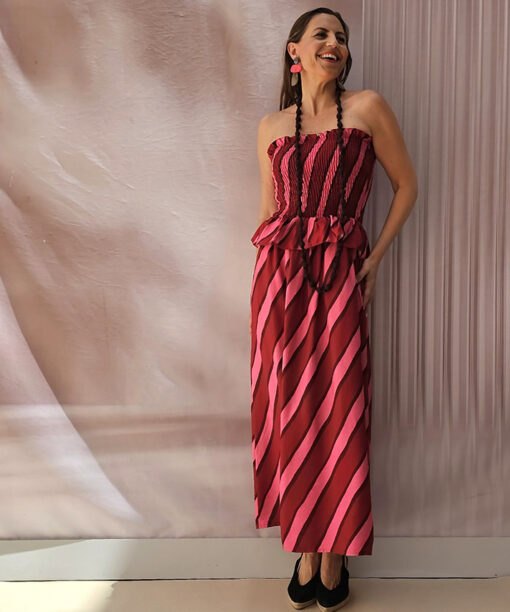 Vestido Fruncido Rayas Desmayo - Imagen 3
