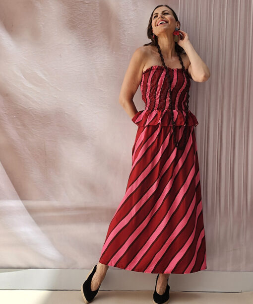 Vestido Fruncido Rayas Desmayo