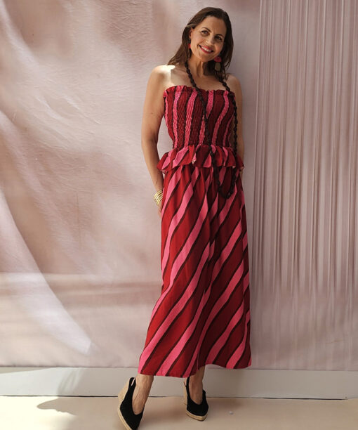 Vestido Fruncido Rayas Desmayo - Imagen 5