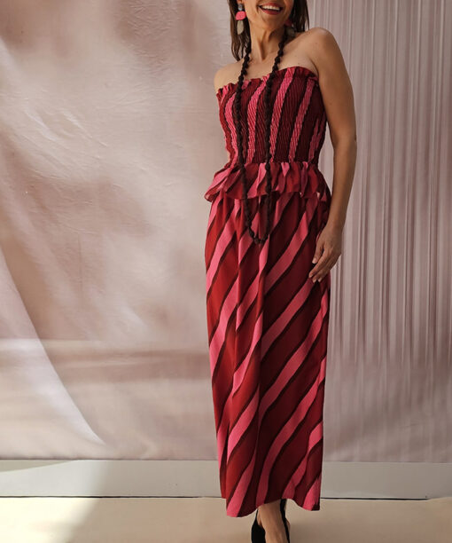 Vestido Fruncido Rayas Desmayo - Imagen 7