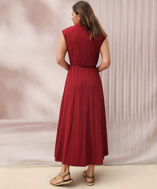 Vestido camisero burdeos - Imagen 3