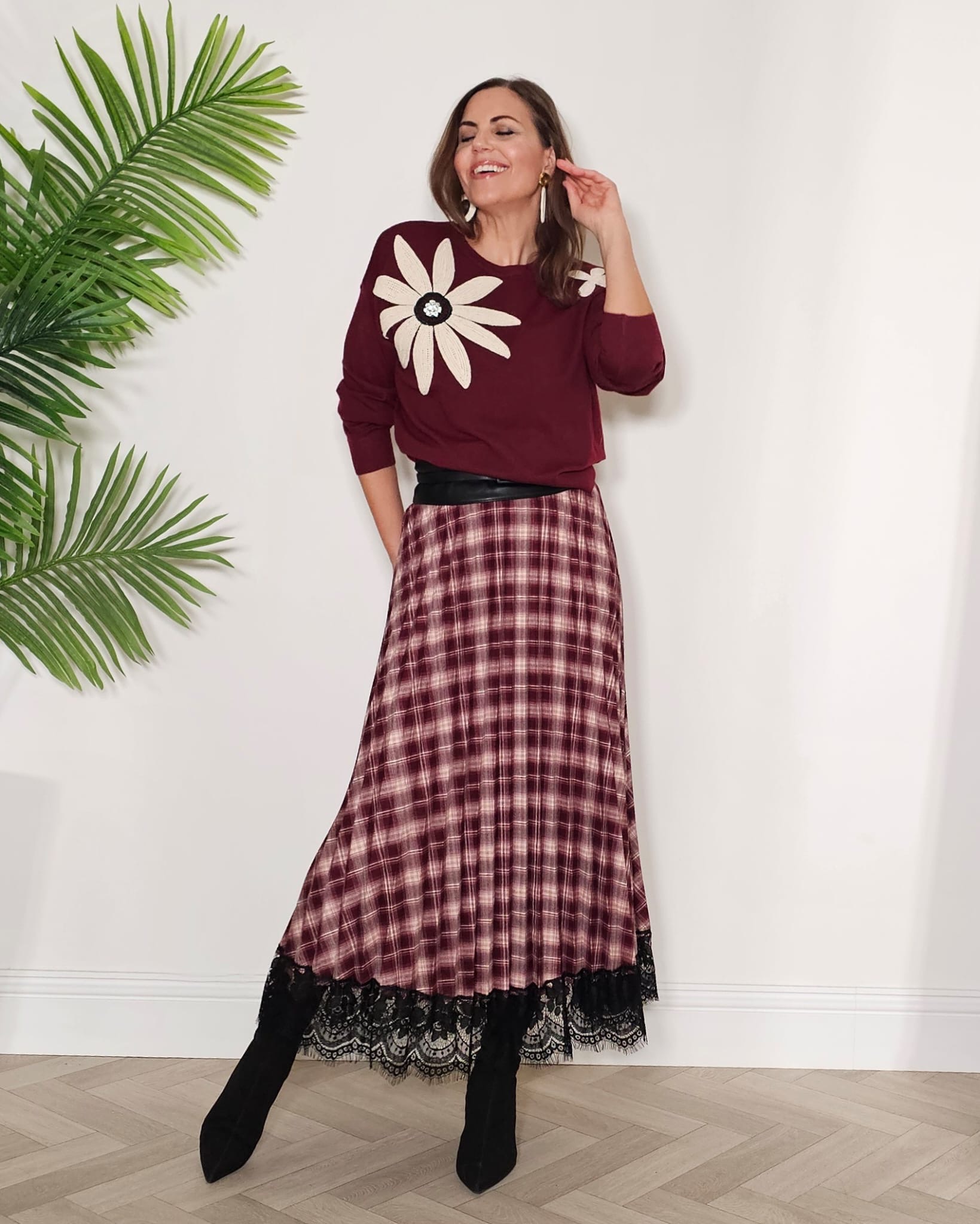 Falda cuadros plisada y encaje Rioja - Imagen 3