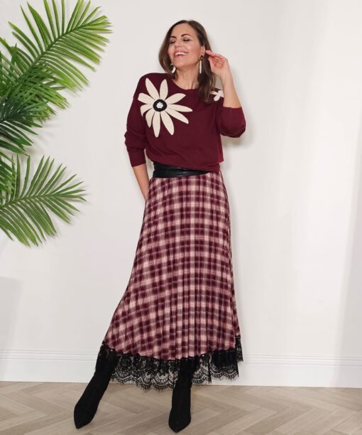 Falda cuadros plisada y encaje Rioja