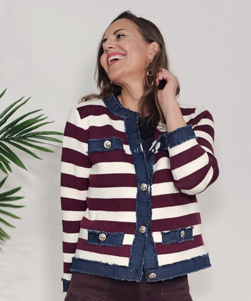Chaqueta rayas combi punto Vino - Imagen 3