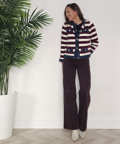 Chaqueta rayas combi punto Vino - Imagen 5