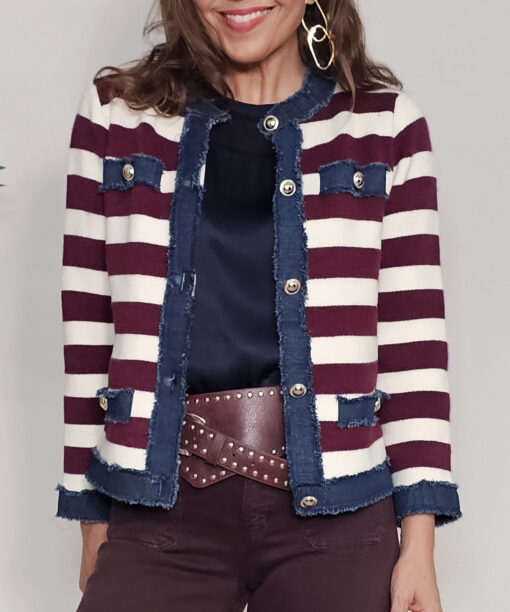Chaqueta rayas combi punto Vino