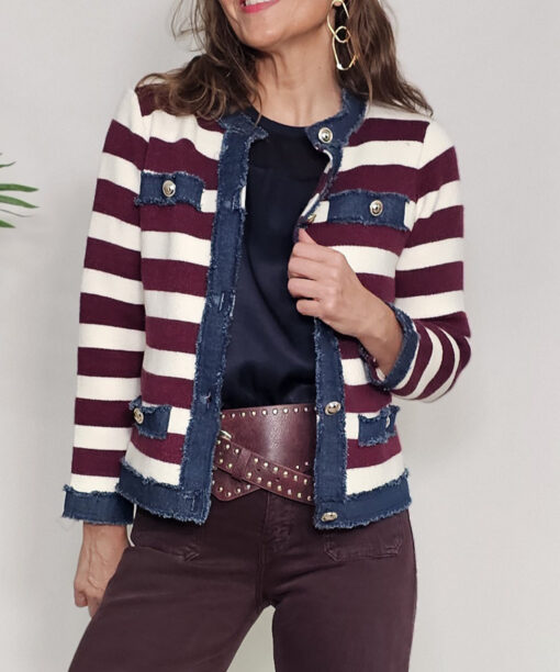 Chaqueta rayas combi punto Vino - Imagen 8