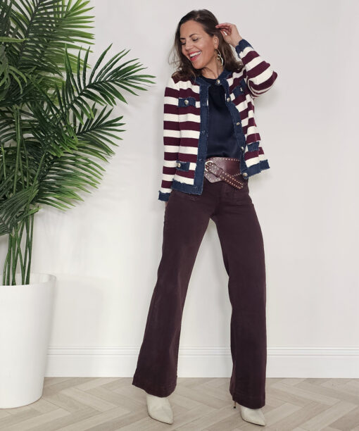 Chaqueta rayas combi punto Vino - Imagen 4