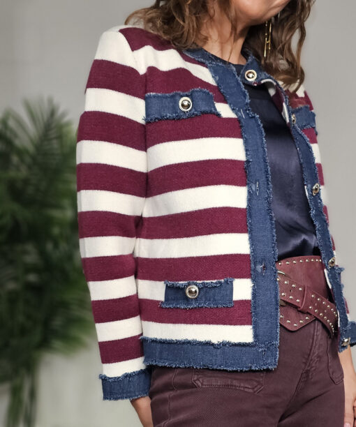 Chaqueta rayas combi punto Vino - Imagen 7