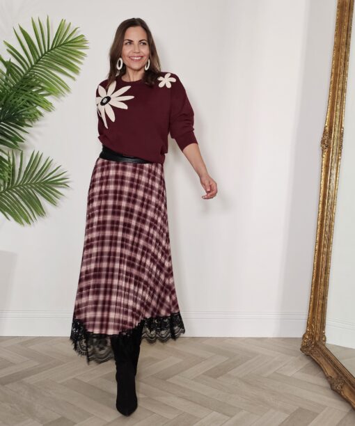Falda cuadros plisada y encaje Rioja - Imagen 4