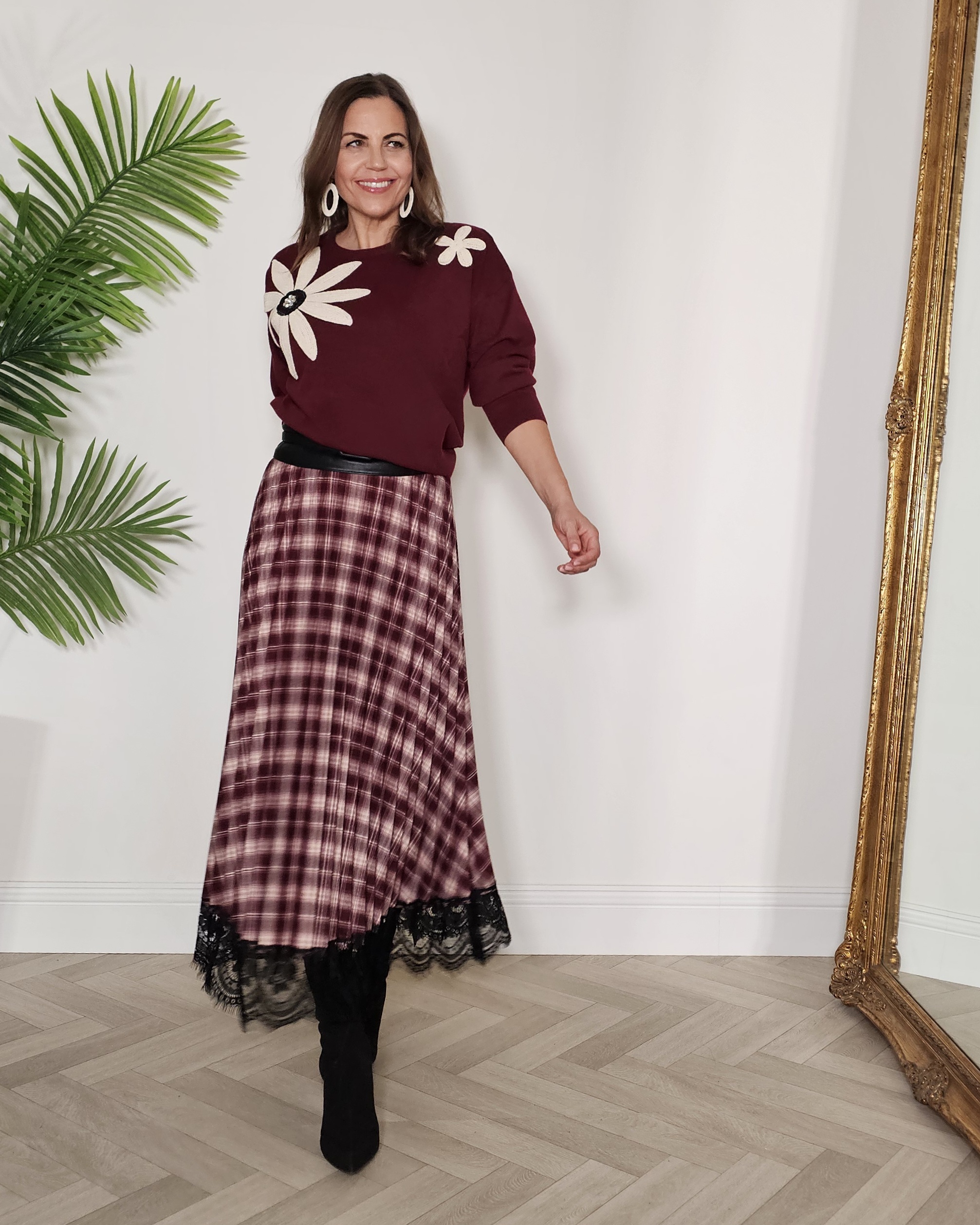 Falda cuadros plisada y encaje Rioja - Imagen 4