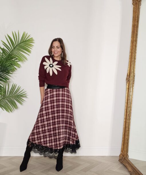 Falda cuadros plisada y encaje Rioja - Imagen 6
