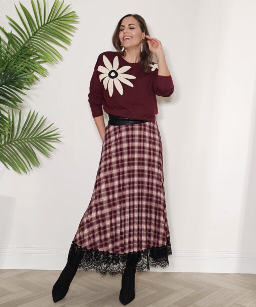 Falda cuadros plisada y encaje Rioja - Imagen 11