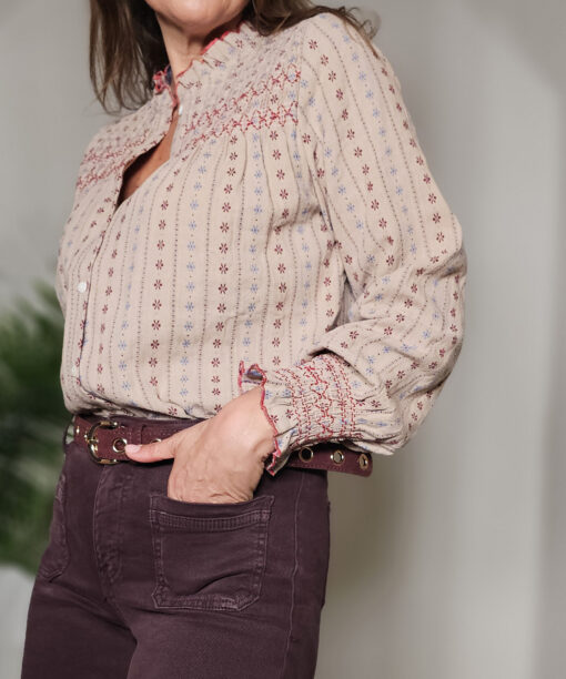 Camisa bordada puño fruncido Rioja - Imagen 4