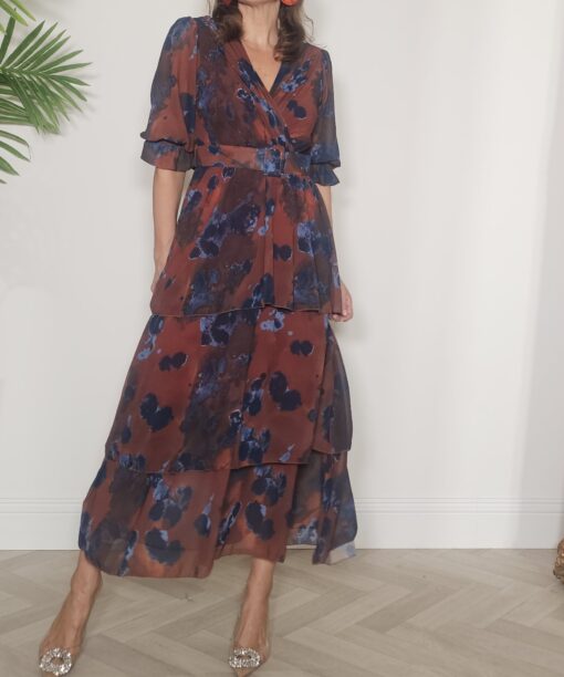Vestido volantes estampado cinturón - Imagen 6