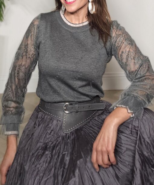 Jersey encaje y tul gris